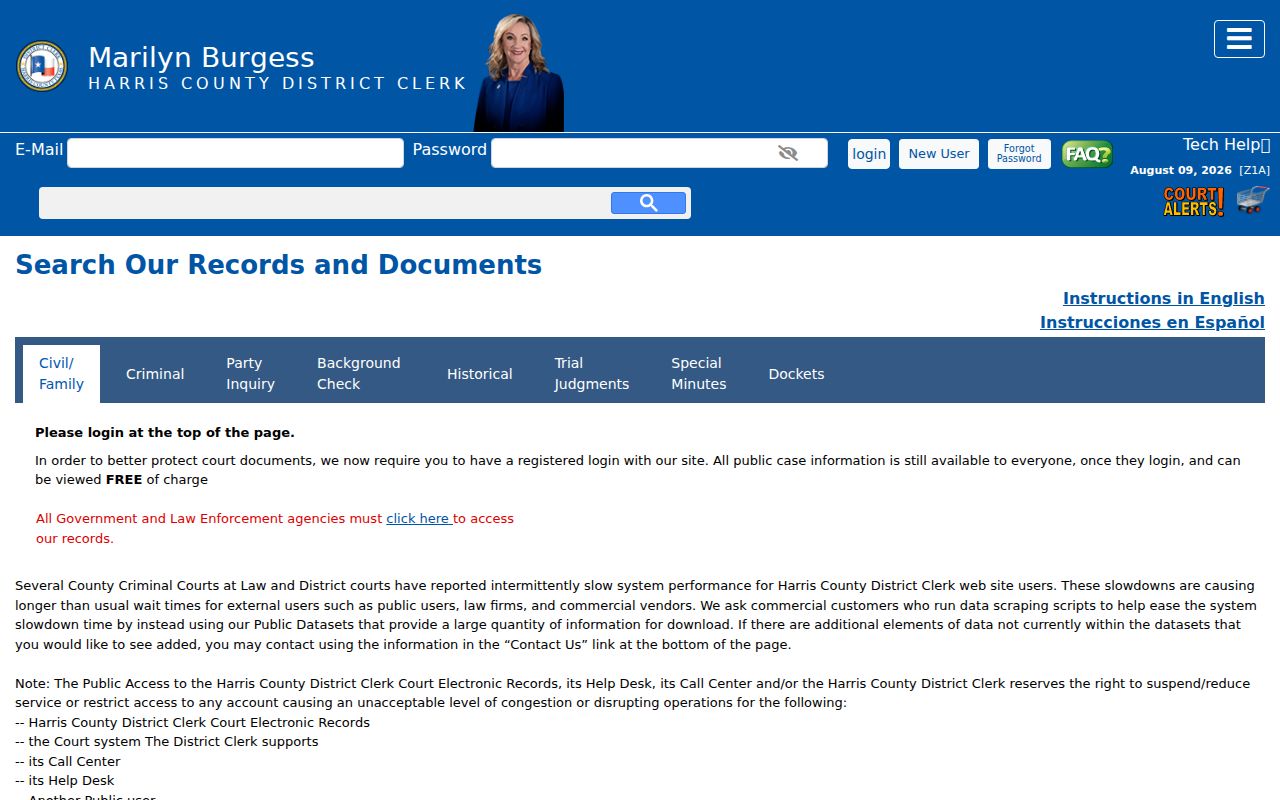 Harris County criminal court case search controls