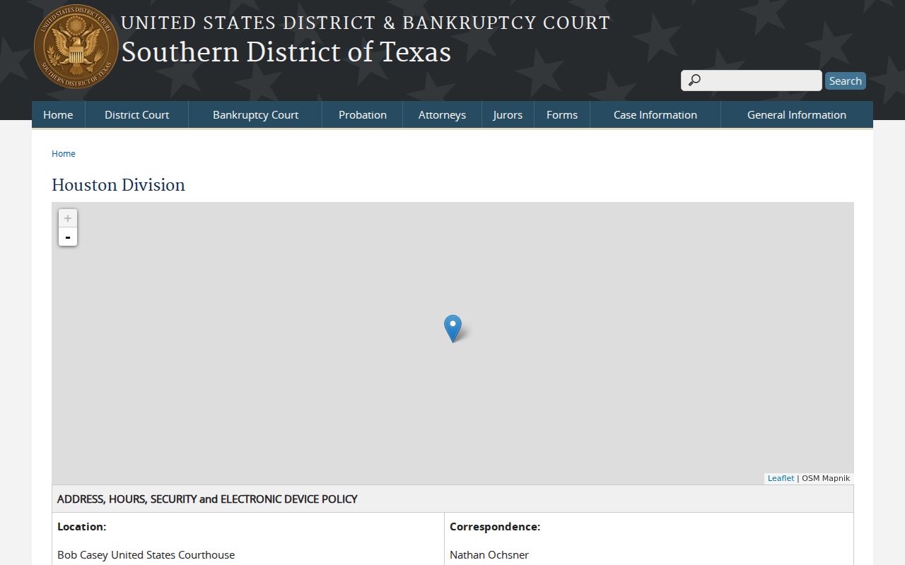 Southern District of Texas Houston Division federal courthouse records source