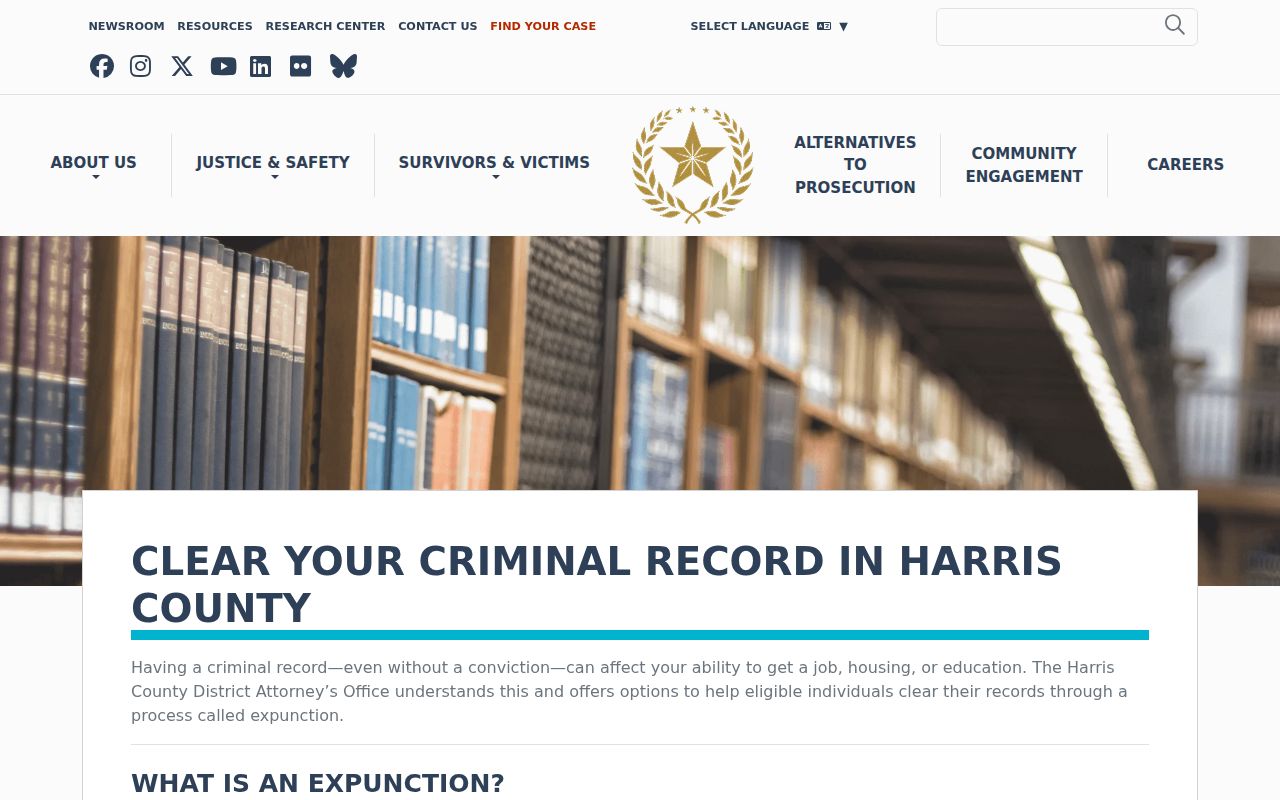 Harris County District Attorney expunction and record clearing information