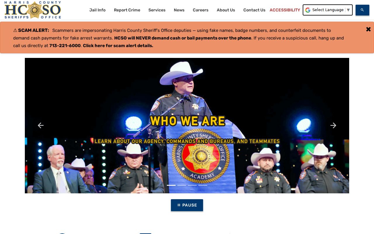 Harris County Sheriff's Office source for booking and custody records